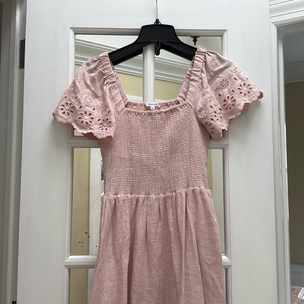 Pink linen Madewell midi dress